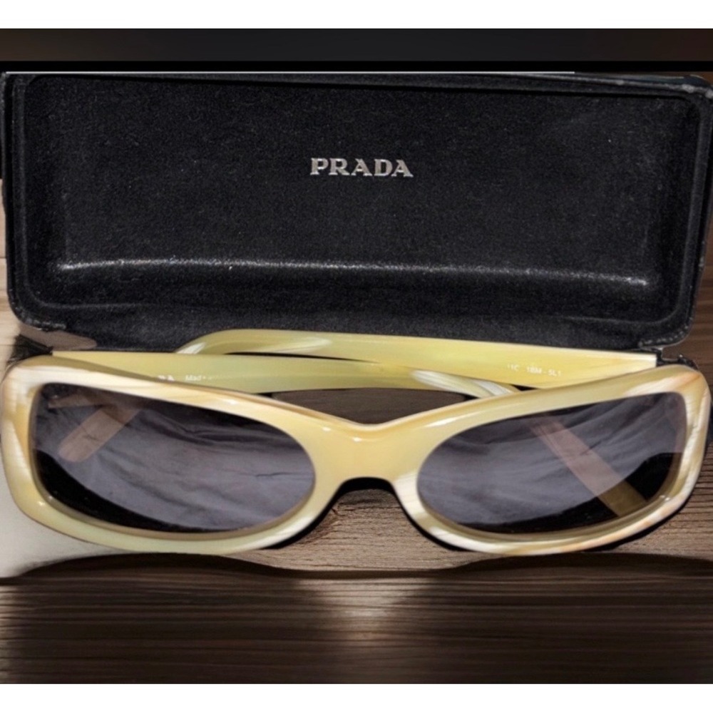 Prada Horn Pattern Acetate Rectangular Sunglasses yellow Made in Italy
